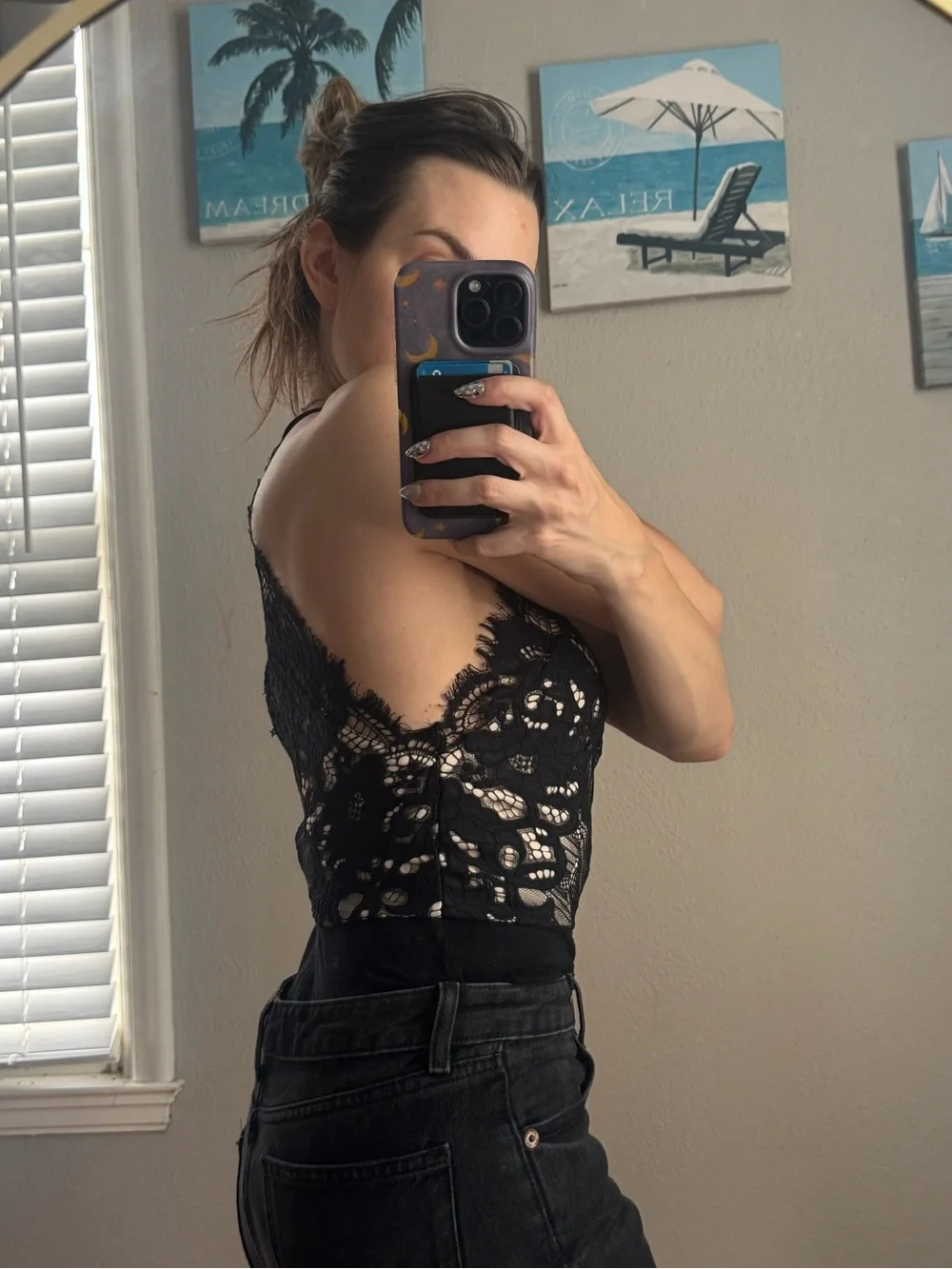 Black Lace Halter Bodysuit - Picture 2 of 3
